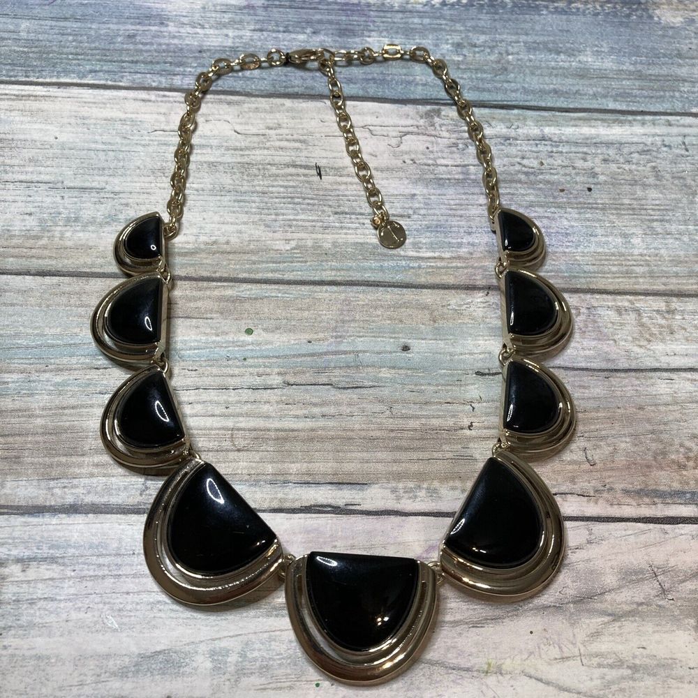 Talbots Black Gold Tone Statement Necklace 20" NWOT